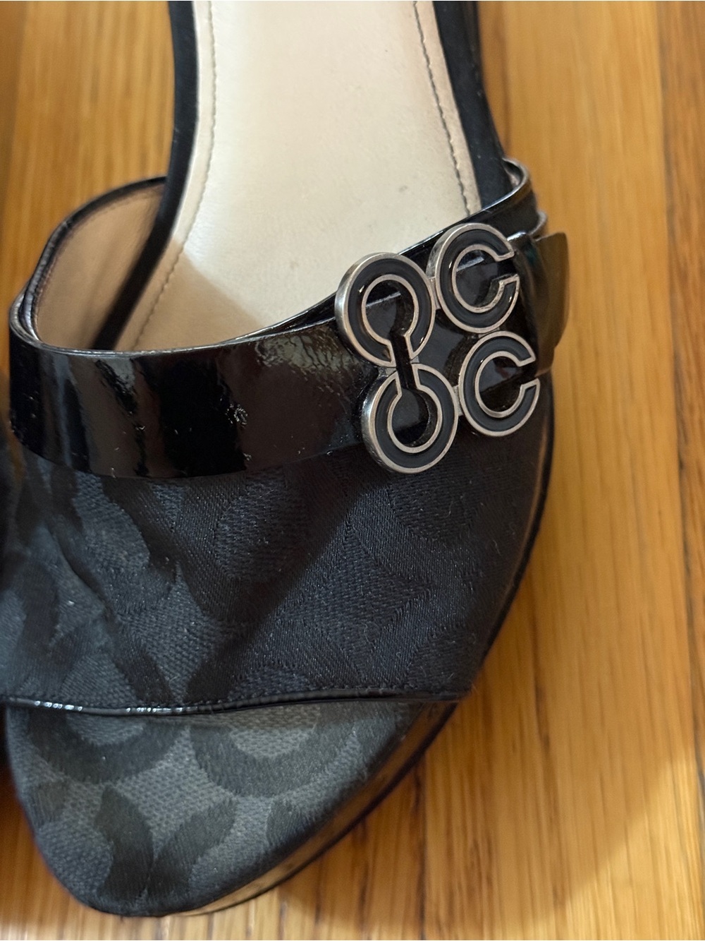 Vintage Coach Black Signature Logo Wedge Slide Sandals 11B - Picture 9 of 10